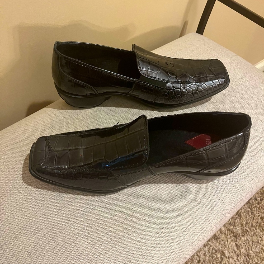 1803 Nome Loafers In Black Glass Croc, Size 39